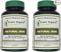 (Pack-2) Green Organic Supplements' Iron 2000mg 180 Hand Made Vegan Non-GMO &amp Gluten Free Natural Iron Capsules