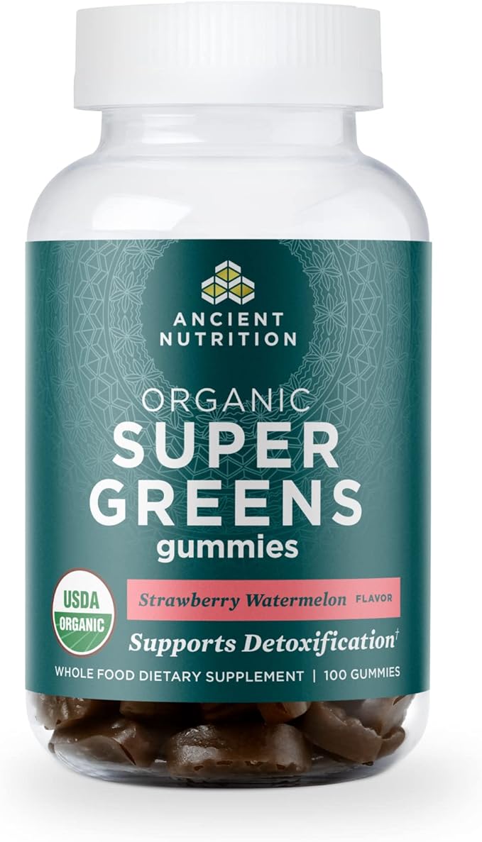 Ancient Nutrition Supergreens Gummy Organic Superfood Gummy Made from Real Fruits Vegetables and Herbs for Digestive and Energy Support 100 Count Strawberry Watermelon