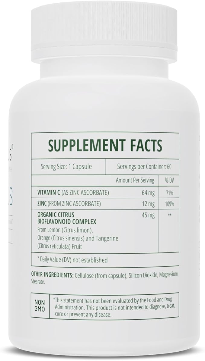 InterPlexus Zinc Plus - Zinc with Vitamin C and Organic Citrus Bioflavanoids to Support a Healthy Immune System - Gluten Free Dairy Free Soy Free - 60 Capsules (60 Servings)