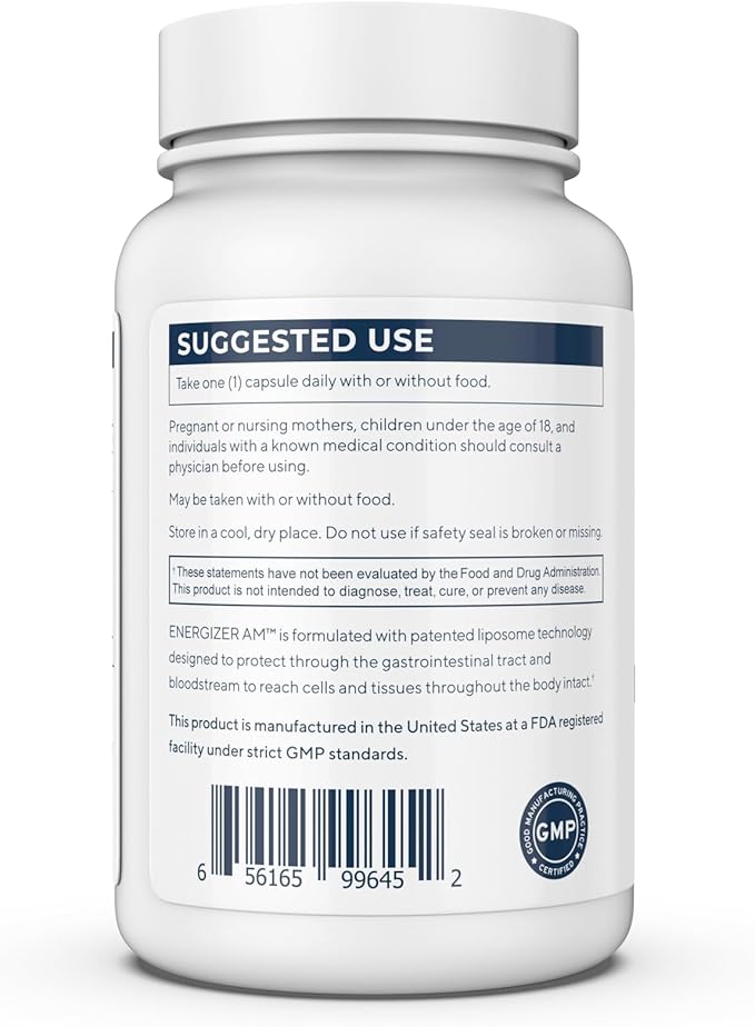 Renue By Science Energizer AM | Liposomal Resveratrol Hesperidin &amp Green Tea Supplement | 60 Capsules with Trans Resveratrol (65mg) Hesperidin (150mg) Green Tea Extract (35mg) - Non-GMO | Made in
