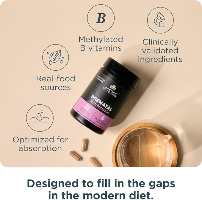 Ancient Nutrition Prenatal Vitamins Multivitamin for Women with Methylated Vitamin C B12 Magnesium and Folate Supports Pregnancy and Fertility Health 90 Ct