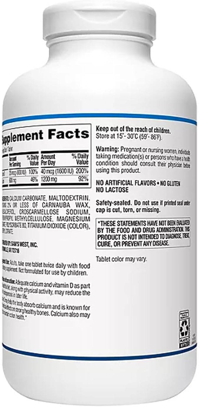 Members Mark Calcium with Vitamin D3 Tablets 600 ct. - Supports Bone &amp Muscle Health - High Potency Calcium 1200 mg &amp Vitamin D3 40 mcg