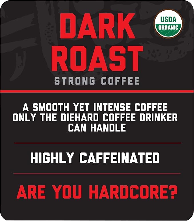 Hardcore Ground Coffee High Caffeine Strong Roast 16 Oz