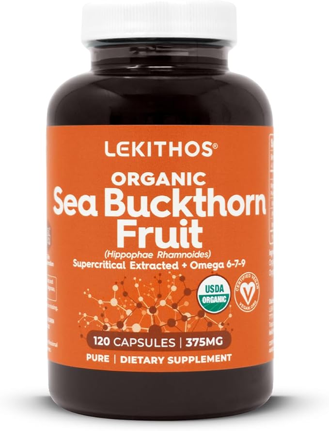 Organic Sea Buckthorn Capsules | Organic Omega 6-7-9 Complex | 1125mg Per Serving | Supports Skin Barrier and Inflammatory Response | USDA Organic Vegan Non-GMO Gluten-Free | 120 Capsules