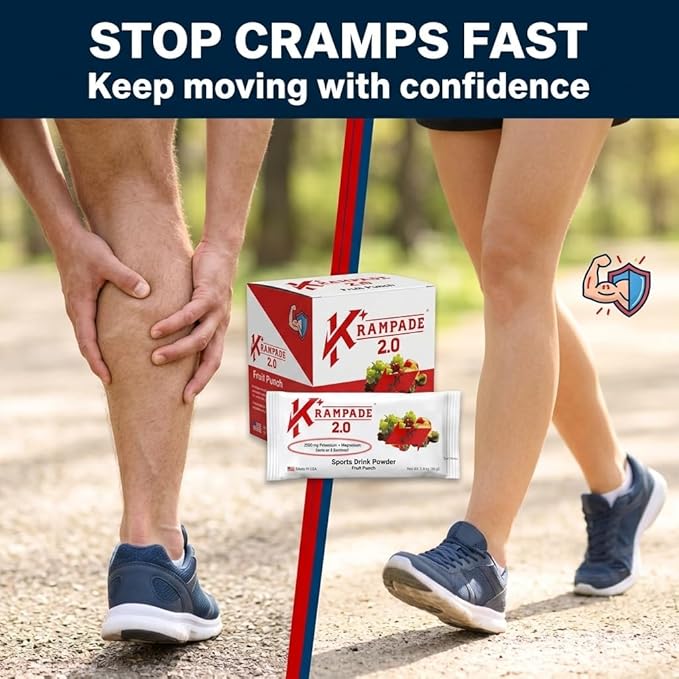 Krampade High Potassium Electrolytes Powder Fruit Punch 3950mg Electrolytes 2000mg Potassium 50mg Magnesium Cramp Relief &amp Prevention Cellular Hydration Better Endurance &amp Recovery 20 P
