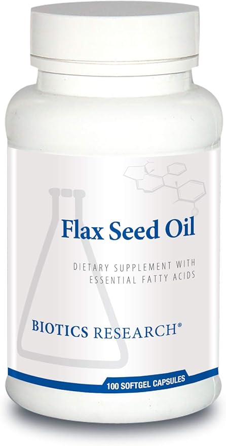 Biotics Research Flax Seed Oil Each Capsule Contains 1000 of Pure Flax Seed Oil. Cold Pressed from Certified organically Grown Flax Seed. Heart Health. 100 Softgels