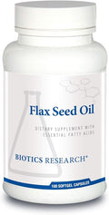 Biotics Research Flax Seed Oil Each Capsule Contains 1000 of Pure Flax Seed Oil. Cold Pressed from Certified organically Grown Flax Seed. Heart Health. 100 Softgels