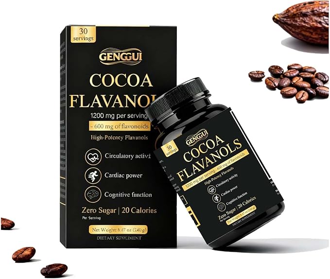 High Flavanol Cocoa Powder Supplement with 1200mg Flavanols &amp Flavonoids (600mg Epicatechin) for Heart Health Nitric Oxide Support &amp Energy 10X More Flavanols Than Regular Cocoa Powder (01)
