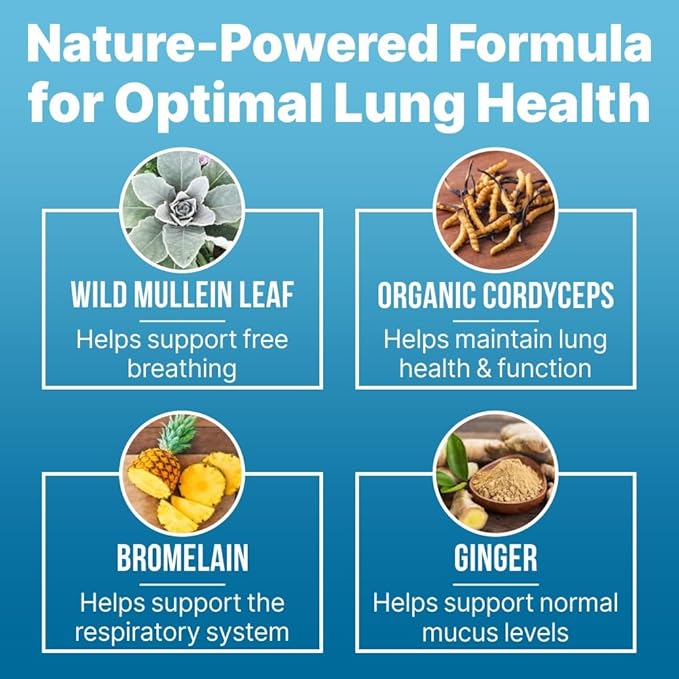 Lung Support Supplement Drops with Wild Mullein Leaf Extract for Lungs and Mucus Relief Support - 2 Fl oz - 6 Bottles