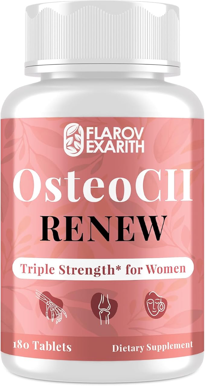 Joint Supplements for Women OsteoCII Renew Triple Strength – Advanced Joint Bone &amp Skin Formula – Collagen Glucosamine Chondroitin Calcium MK-7 Vitamin D3 Hyaluronic Acid 180 Tablets