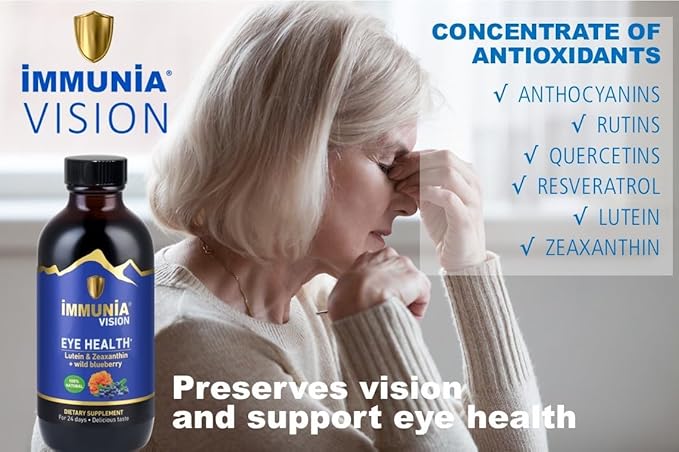 Immunia Vision. Lutein Wild Blueberry and Elderberry Concentrate. Eye Health Antioxidant Supplement. Concentrated Formula. Delicious Taste. 5 ml/Day. (3-Pack)
