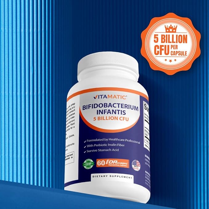 Vitamatic Bifidobacterium Infantis - 5 Billion per DR Capsule - 60 Count - Digestive Support - Made with Prebiotic Inulin Fiber - 2 Pack