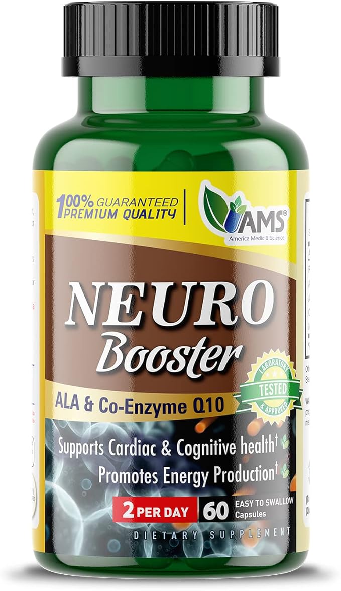 America Medic &amp Science Neuro Booster (60 Capsules) | Nutritional Supplement for Brain Health | Vitamin Pills for Better Memory and Cognitive Function | with Coenzyme Q10 ALA and Acetyl L-Carnit