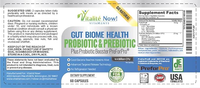 Premium Probiotic plus Ultimate Prebiotic - Gut Biome Builder &amp Restoration - 4.4 Bn CFU - Best for Women &amp Men - Bacteria Reaches Intestine within Hours - No Refrigeration - Bacillus Subtilis