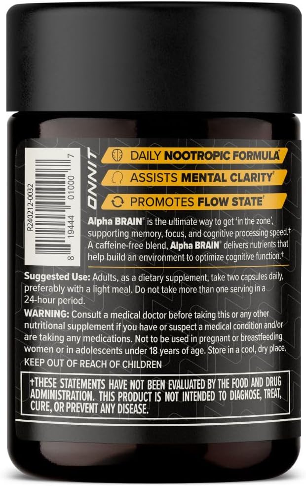 ONNIT Alpha Brain Nootropic Capsules for Men &amp Women IGEN Non-GMO Tested Memory Focus &amp Mental Clarity with L-Theanine and Vitamin B6 30 Count Each Pack of 4 (120 Capsules)