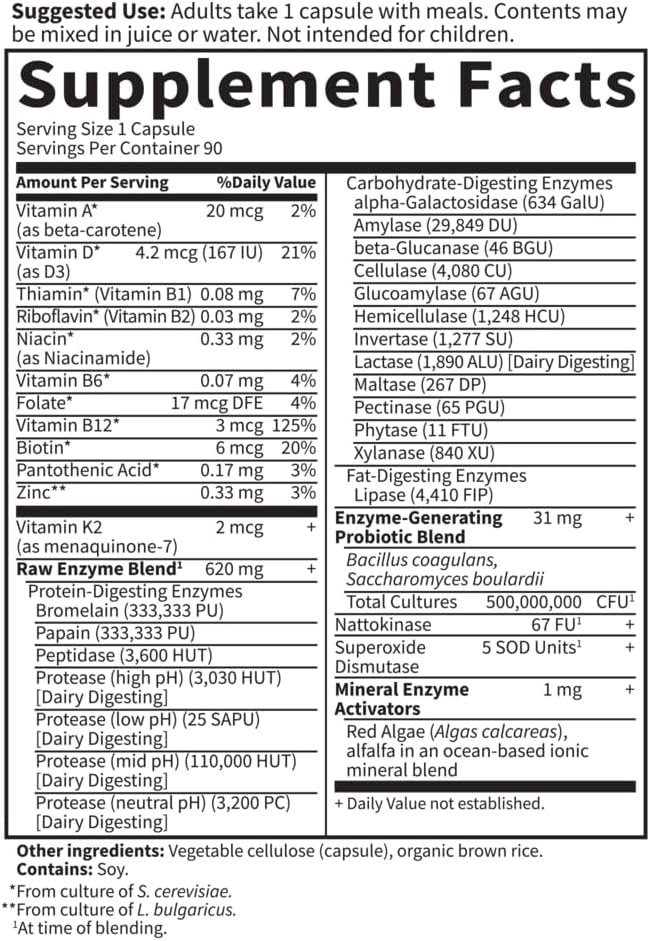 Garden of Life 22 Digestive Enzymes for Women 50 &amp Over with Bromelain Papain &amp Lactase plus Probiotics &amp Vitamins B12 Biotin &amp Zinc – RAW Enzymes – Non-GMO Gluten-Free Vegetarian