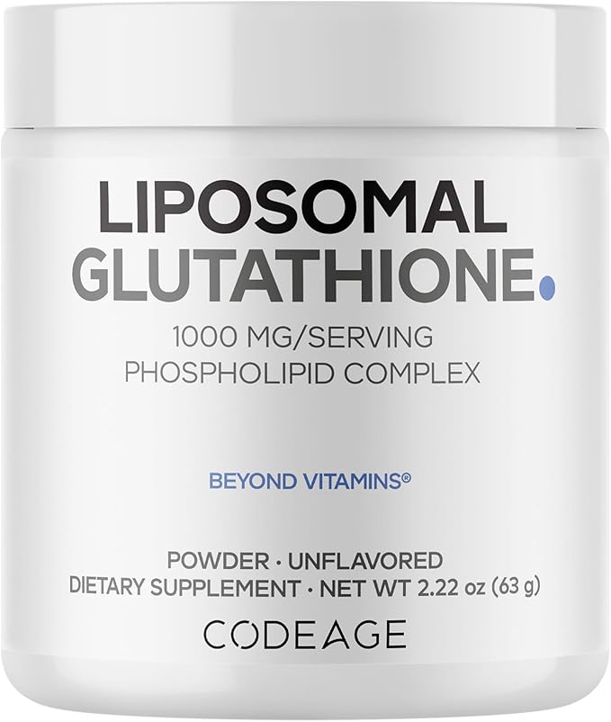Codeage Liposomal Glutathione Powder - 1000 mg Vegan Reduced L-Glutathione per Serving Liposomal Delivery - 2-Month Supply - Unflavored - Phospholipid - Non-GMO Gluten-Free - 2.22 Oz