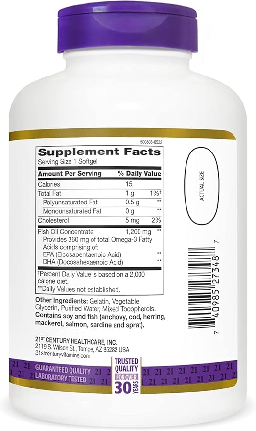 21st Century Fish Oil Omega 3-6 1200Mg Softgels 140 Count (2 Pack)