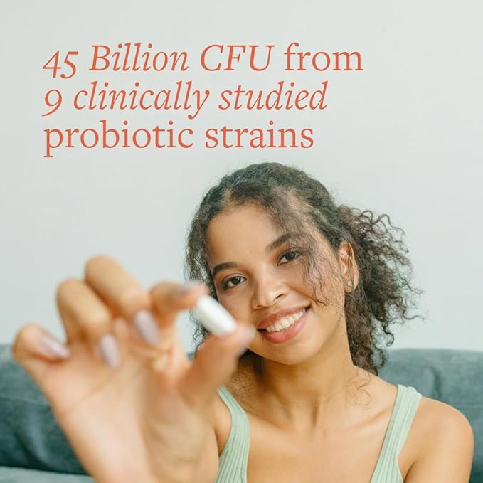Daily Probiotic | 45 Billion CFU 9 Strains with Saccharomyces Boulardii | Gut Health De-Bloat &amp Immune Support | Digestive Balance &amp Microbiome Diversity | 30 Capsules