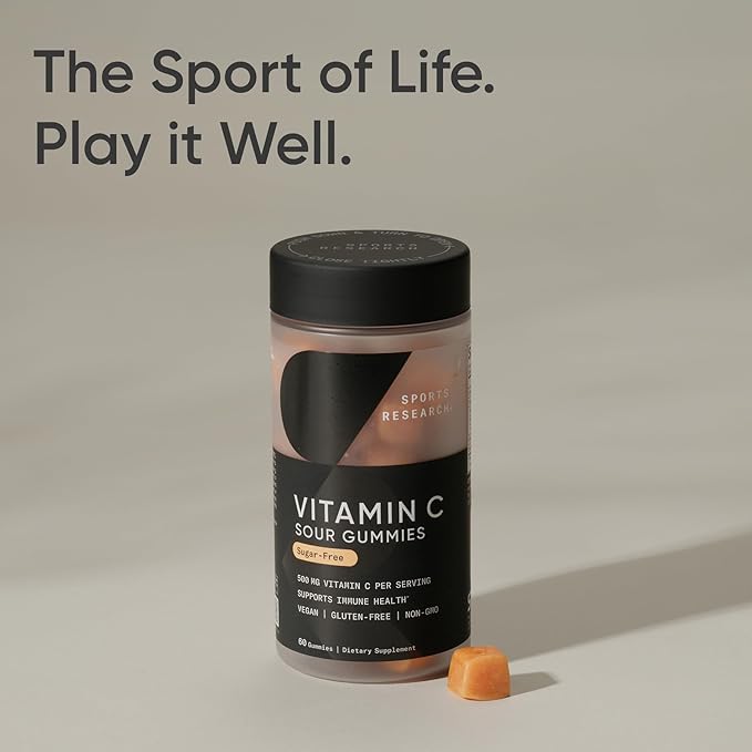 Sports Research­® Vitamin C Gummies | 500 mg Vitamin C | Sugar Free Gelatin Free Vegan Certified &amp Non-GMO Tested | Immune &amp Antioxidant Support 60 Gummies