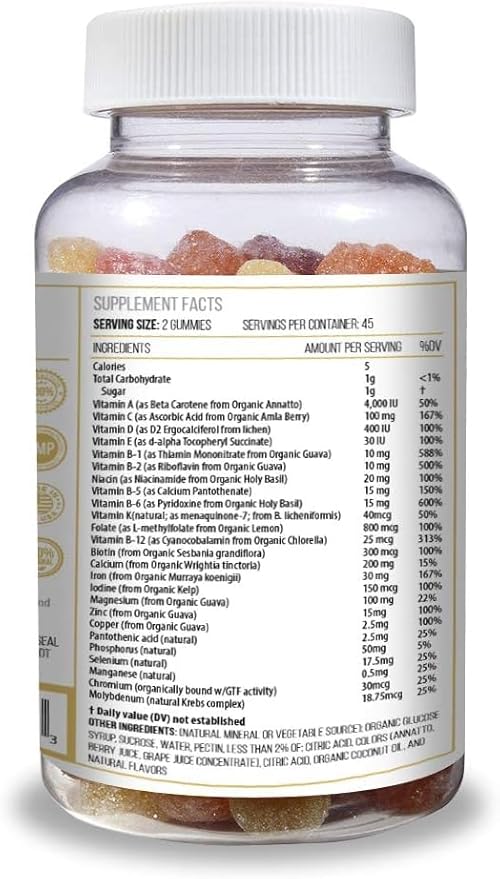 ACTIF Organic Bariatric Gummies with 25+ Organic Vitamins and Minerals for Bariatric Surgery Advanced Formula - 90 Count