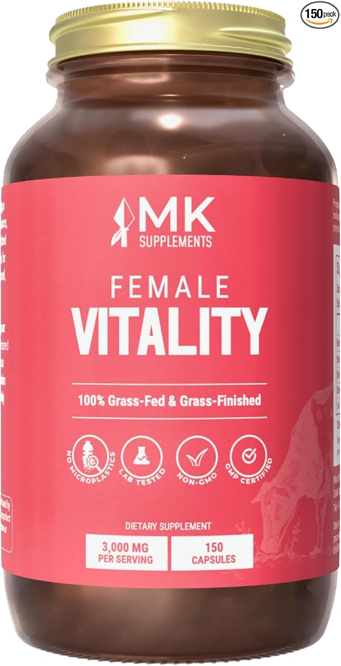 MK Supplements Female Vitality | Grass-Fed Beef Organs for Women | Spleen Uterus Ovaries Fallopian Tubes &amp Kidney | No Phytoestrogens | 150 Capsules