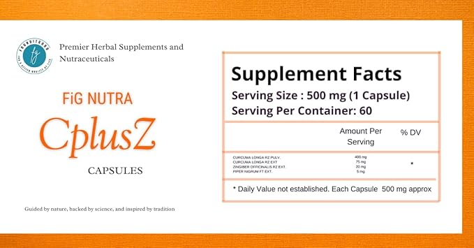 FiG Nutra’s CPlusZ: High Potency Curcumin with Black Pepper &amp Ginger Extracts – Enhanced Formula for Joint &amp Metabolic and Antioxidant Support – 60 Veg Caps