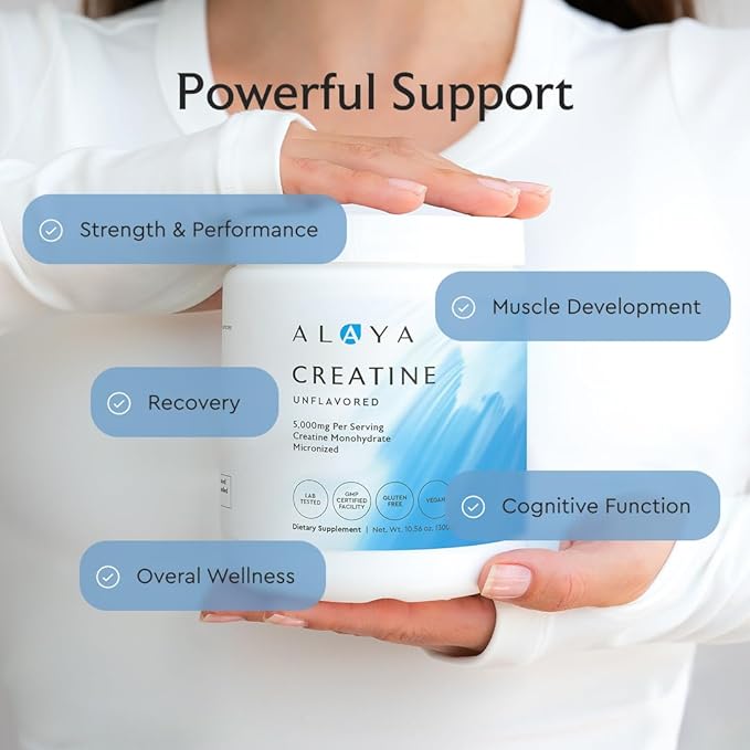 Alaya Naturals Micronized Creatine Monohydrate Powder – Pure Performance Fuel for Strength Mental Focus Vegan Non-GMO Easily Mixable &amp Flavorless - 5 g