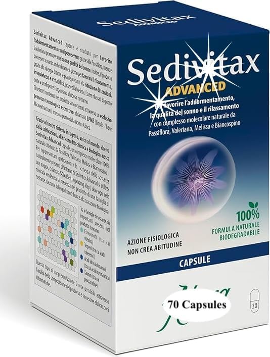 Sedivitaxe Advanced Big Pack 70 Capsules - to Promote Sleeping Sleep Quality and Relaxation with Natural Molecular Complex from Passionflower Valerian Lemon Balm and Hawthorn