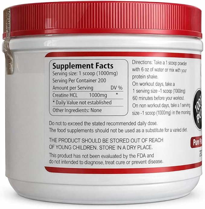 MAD-Creatine HCL (Hydrochloride) 200 grams-200 Servings 100% Pure Made in USA