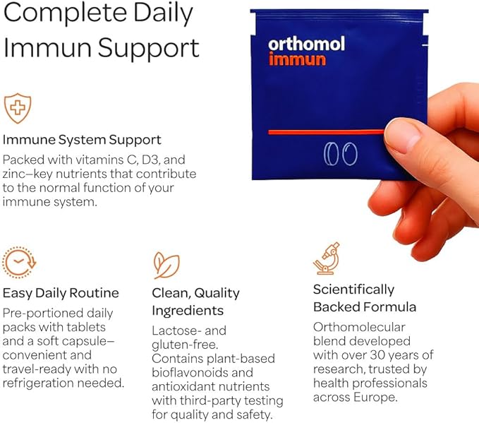 Orthomol Immun Immune Support Supplement Tablets &amp Capsules for Adults with Vitamin C Zinc Selenium Iodine Vitamin D E AB Calcium 25+ Immune Boost Nutrients for Daily Health (30 Day Supp