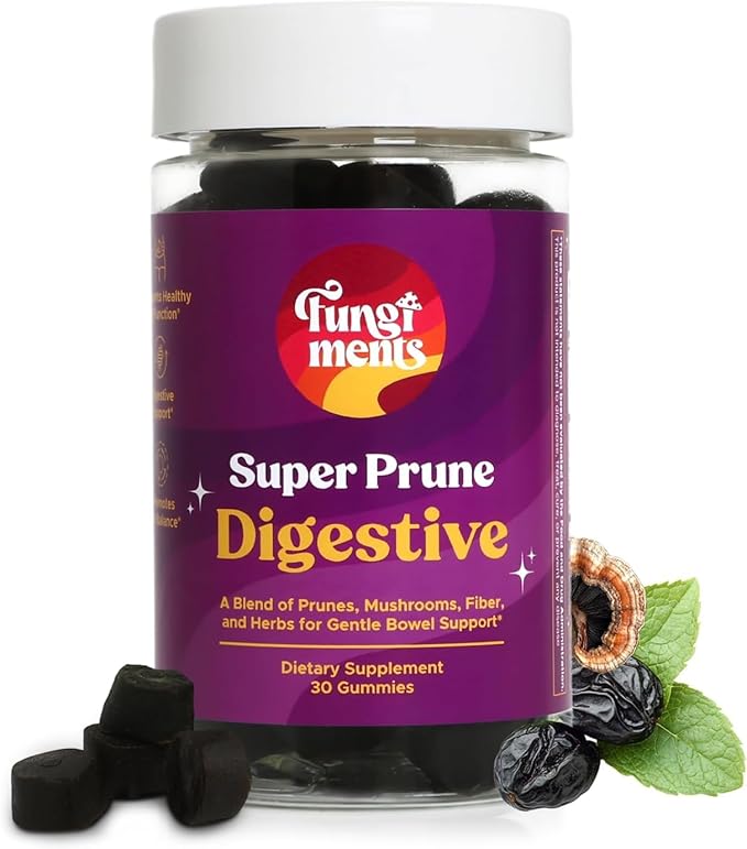 Fungiments Super Prune – Constipation Relief &amp Digestive Support Turkey Tail Mushrooms Prebiotic Fiber Rhubarb Ginger &amp Chamomile – Gut Health Debloating &amp Regularity (30 Gummies)