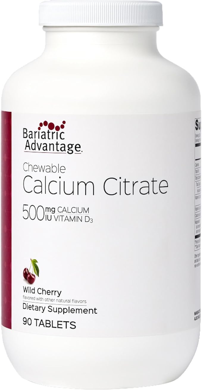 Bariatric Advantage Calcium Citrate Chewable 500 mg - for Bariatric Surgery Patients - High-Potency Easy-Digest Tablets - Calcium Citrate - Bone Strength Supplements* - 90 Count - Wild Cherry