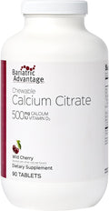 Bariatric Advantage Calcium Citrate Chewable 500 mg - for Bariatric Surgery Patients - High-Potency Easy-Digest Tablets - Calcium Citrate - Bone Strength Supplements* - 90 Count - Wild Cherry