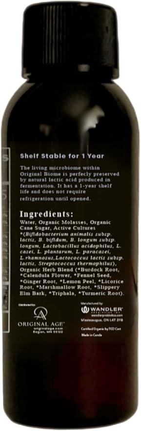 Original Biome Liquid Probiotic Supplement | Certified Organic Tri-Biotic with Prebiotics Probiotics &amp Postbiotics | 10 Probiotic Strains + 10 Fermented Herbs | Slow Fermented | Travel Pack of 5