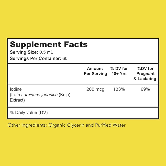 Iodine Plus - Kelp-Based Liquid Supplement Supports Thyroid - Boosts Energy Improves Sleep and Enhances Mental Clarity 180 0.04% Iodine Servings