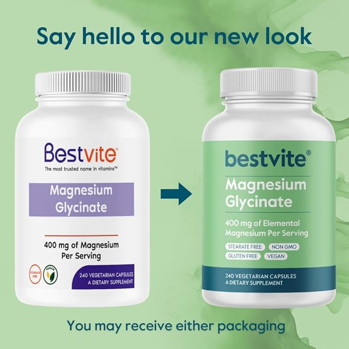 BESTVITE Filler-Free Magnesium Glycinate - 400mg of Magnesium per Serving (240 Veg Caps)- Chelated Bisglycinate for Muscle Relaxation Stress &amp Sleep Support* - For Men &amp Women - No Stearates