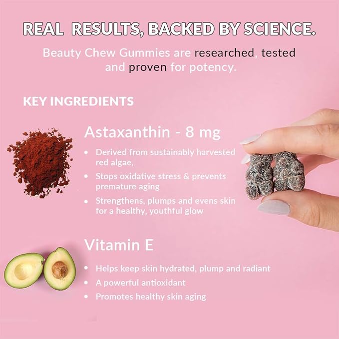 Astaxanthin and Vitamin E Gummies - Collagen Boosting Antioxidant Gummy Bear Supplement for Immune Support Anti-Aging Skincare Vitamins for Glowing Skin and Hair