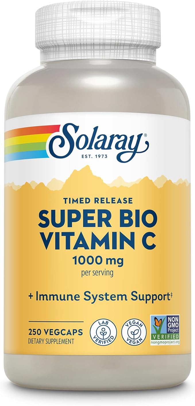 SOLARAY Super Bio Vitamin C 1000mg Buffered Two-Stage Timed Release with Bioflavonoids Immune Support Supplement High Absorption Vegan 60-Day Guarantee – 250 VegCaps