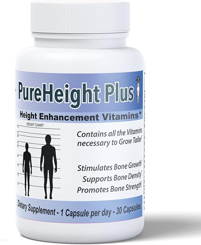 PureHeight Plus #1 Doctor Recommended Height Enhancement Supplement - Growth Vitamins for Kids Teens &amp Adults - Increase Bone Strength and Density - Height Enhancer Vitamins Grow Taller Fast