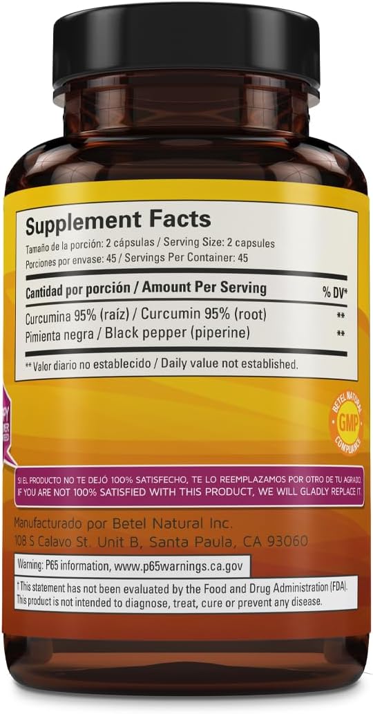 Betel Natural Premium Curcumin with Black Pepper Caps Curcumina - 90 Caps