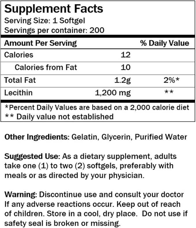 Nu-Health Soy Lecithin 1200 mg Capsules | Lecitina de Soya | Soy Lecithin Capsules Non-GMO | Natural Source of Phospholipids &amp Choline | Supports Cellular Function &amp Fat Metabolism | 200 Caps
