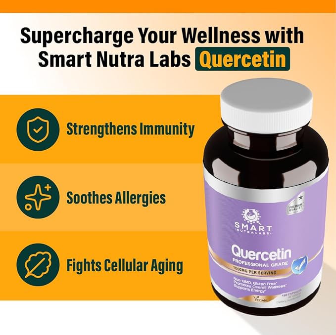 Smart Nutra Labs Quercetin 1000mg- 180 Vegan Capsules 100% Pure Quercetin Supplement- Non-GMO Gluten Free Third Party Tested