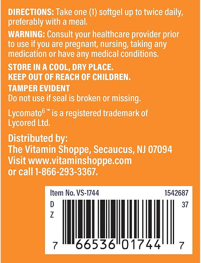 The Vitamin Shoppe Lycopene 10MG Antioxidant that Supports Cardiovascular (180 Softgels)