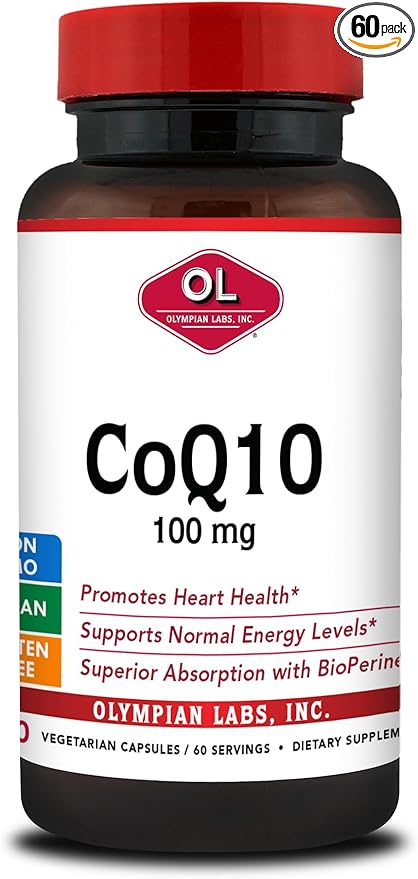 Olympian Labs CoQ10 100mg Formulated with Bioperine for Greater Absorption Supporting Heart Health 60 Capsules