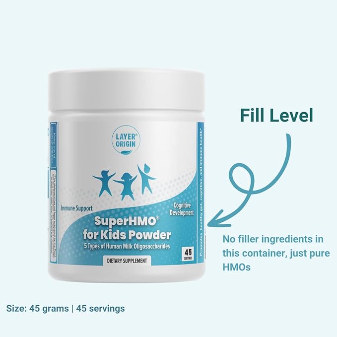 SuperHMO Prebiotic Mix for Kids - 5 HMOs for Gut Digestion and Cognitive Health Powder 45 Servings