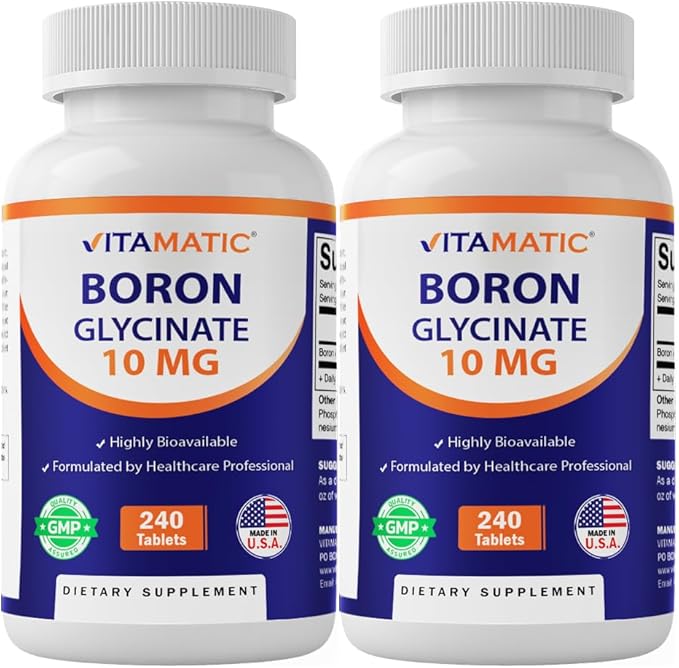 Vitamatic Chelated Boron (as Glycinate) 10mg 240 Tablets - Supports Hormone Balance Bone Health &amp Connective Tissue- 2 Pack