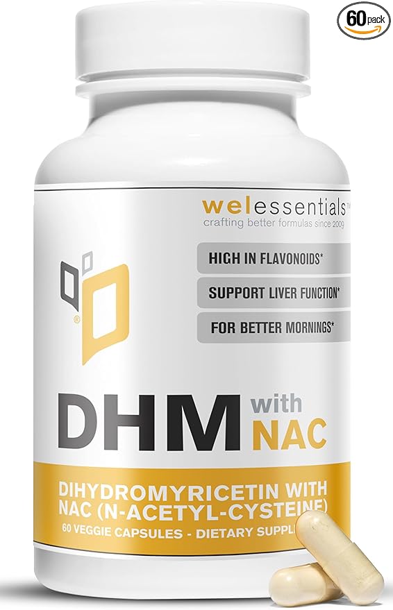 DHM with NAC - 650mg x 60 Capsules - 300mg N-Acetyl-Cysteine 350mg Dihydromyricetin - Max Strength Dietary Supplement for Liver Support Hydration