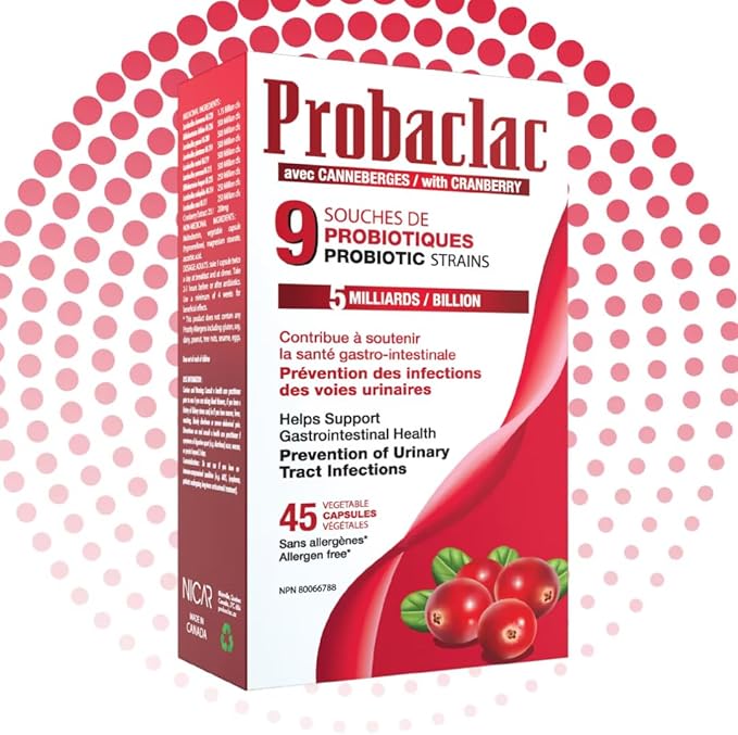 Womens Probiotic with Cranberry Multi-Strain Supplement for Digestive Balance Urinary Tract Health Supports Gut Flora UTI Defense Immune Function 45 Capsules Made in Canada