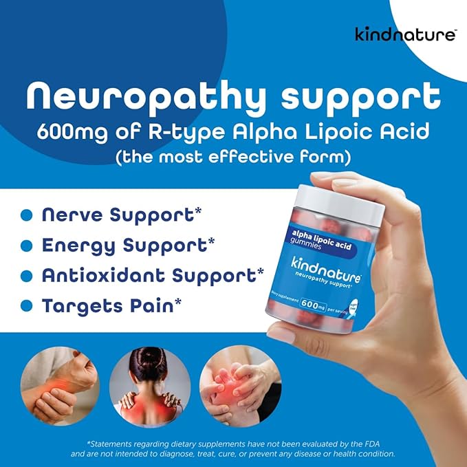 kindnature Alpha Lipoic Acid Gummies 600mg – Neuropathy Supplements – ALA for Nerve Comfort &amp Antioxidant Support – Sugar-Free Vegan Non-GMO – 90 Gummies